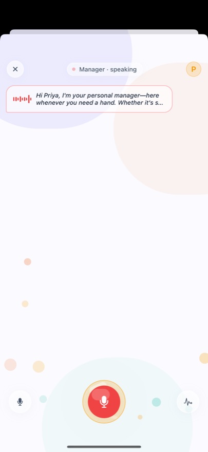 A live voice conversation — the manager greeting you by name.